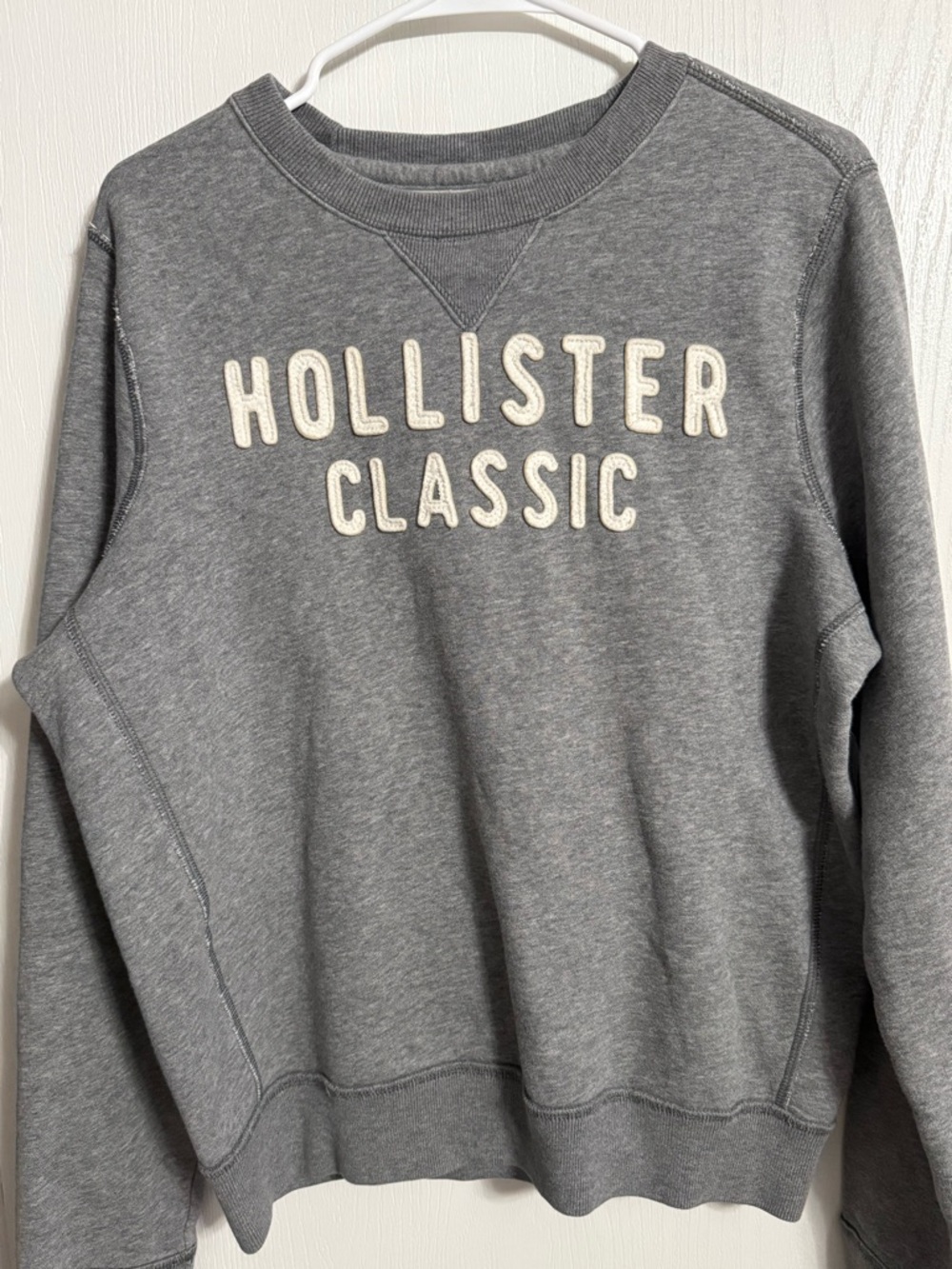 Hollister Grey Sweatshirt with Cream Label and Maroon Logo